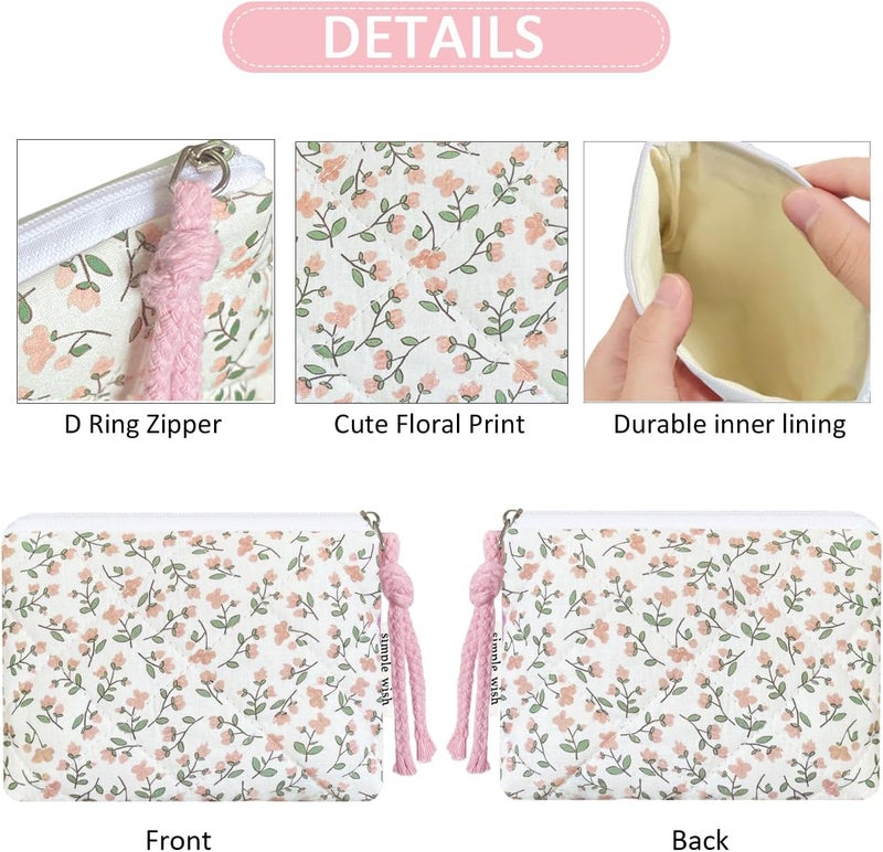 Modacarry Store Cotton Quilted Floral Coin Purse Digital Camera Pouch with Cute Prints Zipper for Women Girls (PEACH DISTY) - Image 4